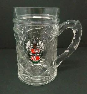 Becks Beer Drinking Glass Embossed with handle - Picture 1 of 5
