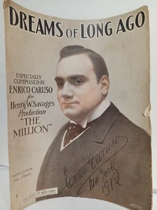 DREAMS OF LONG AGO 1912 SHEET MUSIC - ENRICO CARUSO The Million Savage Feist - Picture 1 of 3