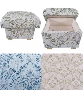 Laura Ashley Parterre Fabric Storage Footstool Floral Sage Green Pouffe Pink - Picture 1 of 24