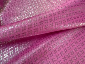PINK SILVER DIAMOND METALLIC BLING SHIMMERING BROCADE FABRIC CRAFT DECOR DRESS - Picture 1 of 4