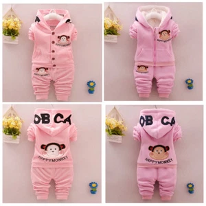 Toddler Girls 2PCs Monkey Cartoon Tracksuits Set Sport Casual Set Size 0-3 Years - Picture 1 of 22