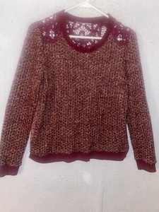 Miss Me Knit Lace Floral Back Viscose Sweater Size Small Red - Picture 1 of 6