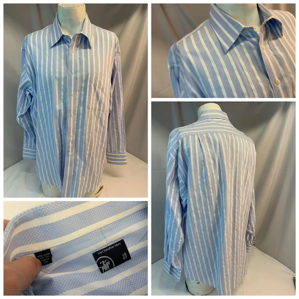 Camisa Hart Schaffner Marx 17 35 Azul Rayas Cuello Punta Usada 1x YGI L1-291 Foto 1 de 4