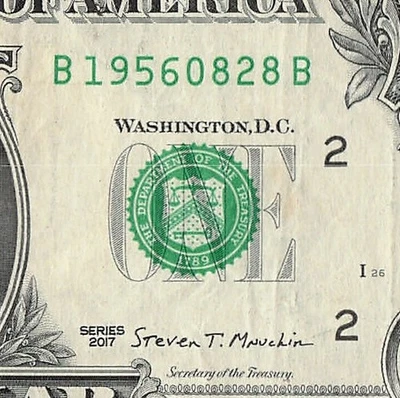 AUG 28 1956 Birthday Fancy Serial Number Date Note One Dollar Bill 08 28 1956 - Image 1 of 4