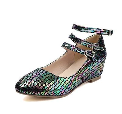 Women's Wedge Heel Shoes Multi Buckle Fashion Sexy Round Toe Formal Chic Ladies - Image 1 of 4