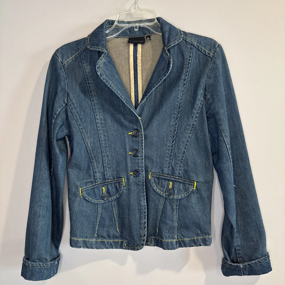 Chaqueta Blazer Jean Denim Talla Limitada Mediana-Mujer Costuras Amarillas Ajustadas Foto 1 de 4