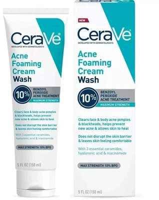 CeraVe Akne Schaum Creme Waschen mit Benzoylperoxid 10% Maximale Stärke
