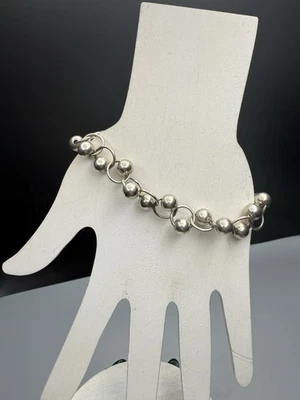 "Pulsera de plata de ley 925 con cuentas cadena de eslabones circulares atemporales boho 20 g 8,25""" Foto 1 de 4
