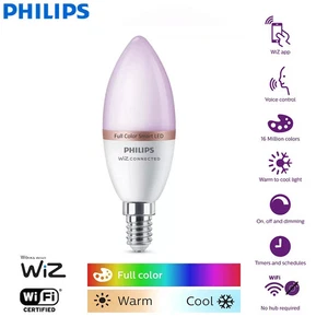 Philips Smart LED 4.9W E14 Candle Bulb WiZ Wi-Fi&Bluetooth Frosted Dimmable Lamp - Picture 1 of 7