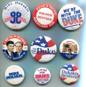 9 bottoni a spillo Dukakis Bentsen - Foto 1 di 3