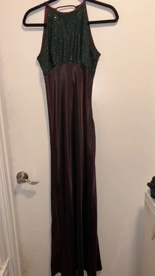 Maxi vestido vintage de satén con soporte de lentejuelas talla Borgoña años 90 Zum Zum Formal Foto 1 de 4