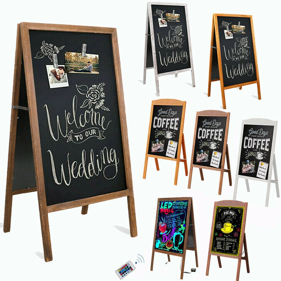 Heavy Rustic Large Wood A-Frame Magnetic LED Chalkboard Blackboard Wedding Cafe - Image 1 of 4