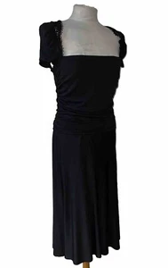 La Perla Sheath Dress 46 Black Built In Bra Square Neck Stretch Cap Sleeve Frill - Picture 1 of 7