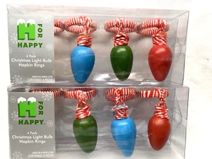 Happy Set mit 8 Weihnachtsglühbirne Serviettenringen (2 Schachteln mit je 4 Stück) Brandneu! - Bild 1 von 8