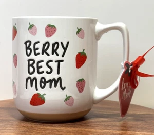 BERRY BEST MOM Strawberries Ceramic Coffee Tea Mug Mother's Day Gift - Picture 1 of 7