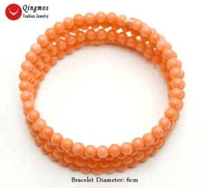 4-5mm Round Natural Pink Coral Steel Wire Wrap Bracelet for Women 28'' bra440 - Picture 1 of 6