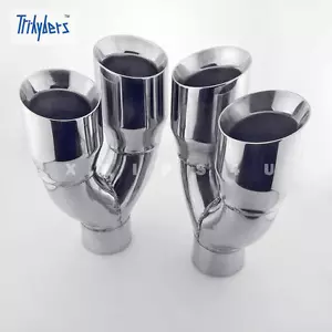 Pair Quad Out 3" In Dual 4" Out 11.8 Long Dual Wall Stainless Steel Exhaust Tips - Picture 1 of 9