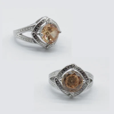 Anillo de cóctel JIC naranja melocotón circonita cúbica piedra talla 5 tono plata elegante anillo brillante Foto 1 de 4