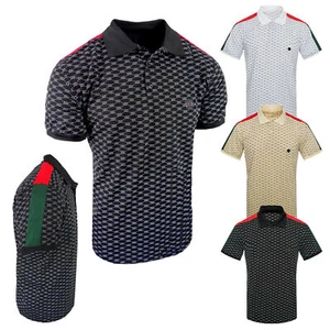 Mens Polo Shirt Designer Body Logo Striped Shoulders Stretch NEW Casual Golf - Picture 1 of 9