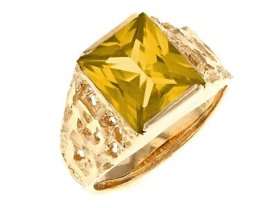 10k or 14k Yellow Gold Mens Rugged Design November Simulated Citrine Ring - Изображение 1 из 3