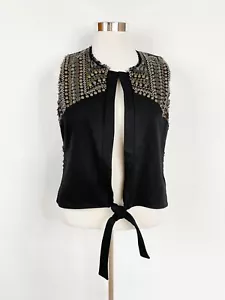 SALLY PHILLIPS stretch wool blend metal trim back split sleeveless vest / sz 16 - Picture 1 of 10