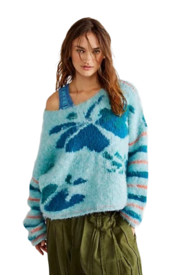 $168 - Free People 百合套衫毛衣马赛克天空组合尺寸 XS — 第 1/4 张图片