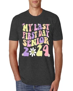 Camiseta My Last First Day Groovy Letters Graduación Gorra Hombres Premium Tri Mezcla - Imagen 1 de 8