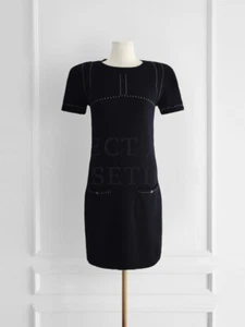 CHANEL 09A HEART STITCH DARKNAVY CASHMERE DRESS FR36 - Picture 1 of 14