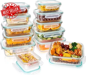 12 Pack Airtight Glass Food Storage Containers with Lids, Meal Prep Box - Picture 1 of 12