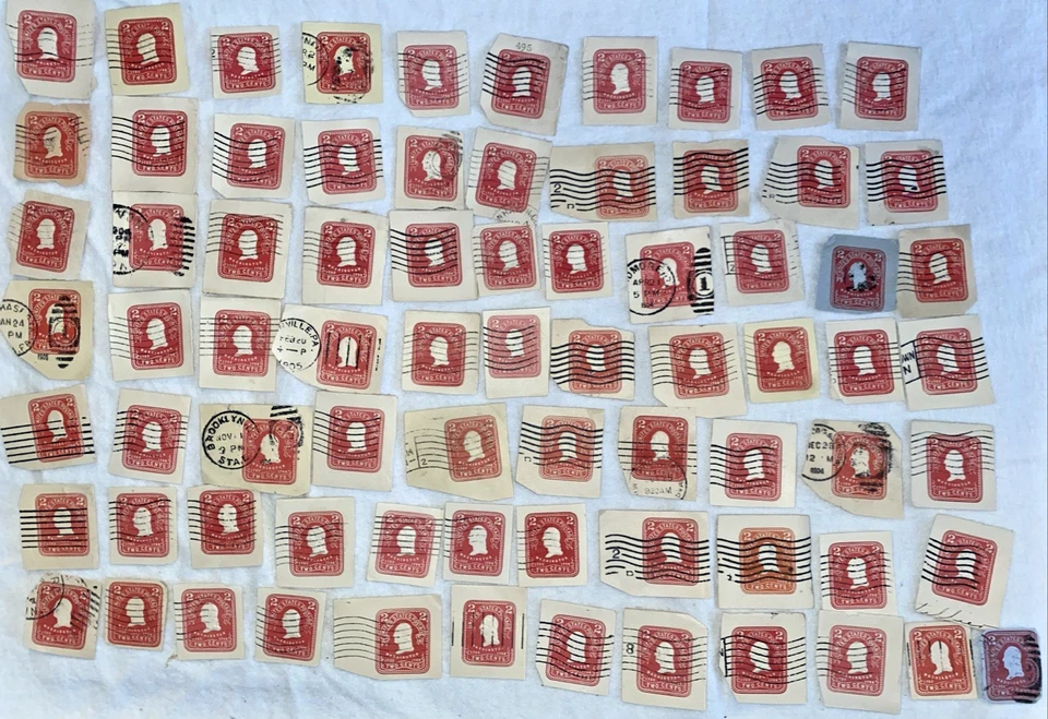 Massive Lot Of 70+ United States used cut square Two Cent Stamps - Image 1 of 4