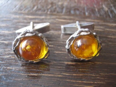 tolle Bernstein Manschettenknöpfe Fischland baltic Amber Cufflinks 835er Silber - Bild 1 von 3