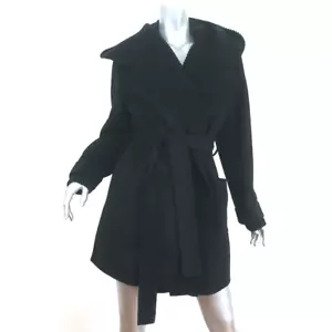 Splendid Oslo Belted Coat Black Wool-Blend Size Large Knit-Trim Jacket - Picture 1 of 8