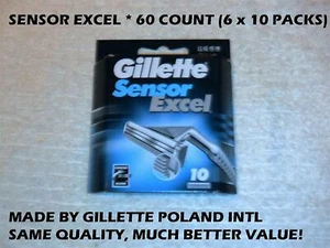 Gillette Sensor Excel Refill Cartridges Chromium Coating Blades 10 Count 6 Pack - Picture 1 of 3