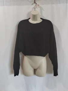 Sudadera corta Shein para mujer pequeña negra tejida a rayas manga larga cuello redondo - Imagen 1 de 12