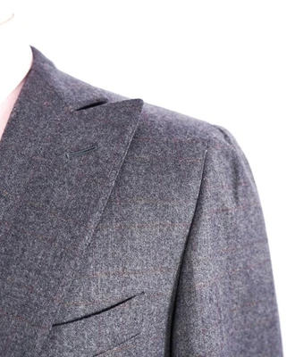 $1,495 Caruso Grey / Purple Plaid Peak Lapel Wool Blazer 40R - Image 1 of 4