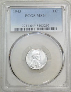 1943 P Lincoln Kriegszeit Stahl Cent PCGS MS64 heller Glanz in neuem Halter #C163Z - Bild 1 von 2