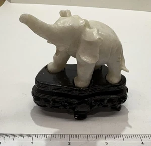 Vintage White Jade Stone Carved Elephant Figurine on Stand – Broken Trunk - Picture 1 of 5