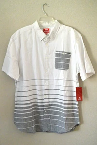 New ECKO UNLTD Button Up Men 2XB Big Short Sleeve Rhino Gray White Striped - Picture 1 of 6