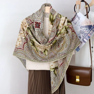  Pañuelo envolvente con estampado de flores 70 % cachemir 30 % seda bufanda doble cara 53"" calle  Foto 1 de 4