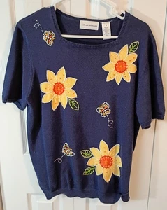 Alfred Dunner Damen Pullover dunkelblau * gelb Blumen - verziert - Medium - Bild 1 von 3