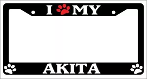 Black License Plate Frame I Heart My Akita (Paw) Auto Accessory Novelty 239 - Picture 1 of 1