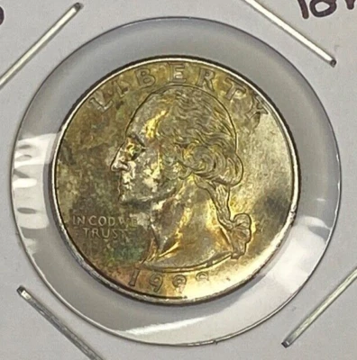 1998 Denver Mint Washington Quarter  25C RAINBOW TONED #25052 - Image 1 of 3