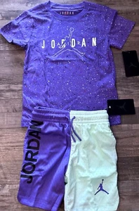 Neu mit Etikett Nike Air Jordan kleine Jungen 6 lila/mintgrüne Shorts Set Größe 6 - Bild 1 von 3