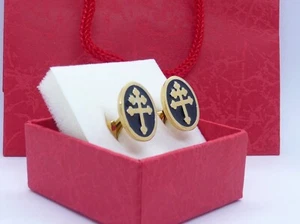 GEMELLI CROCE LORENA LORRAINE CROSS CUFF LINKS STERLING SILVER GOLDPLATED - Picture 1 of 2