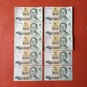 10x RARE Thai Banknote King Bhumibhol Rama 9 Money 20 Baht Collectible - Picture 1 of 7