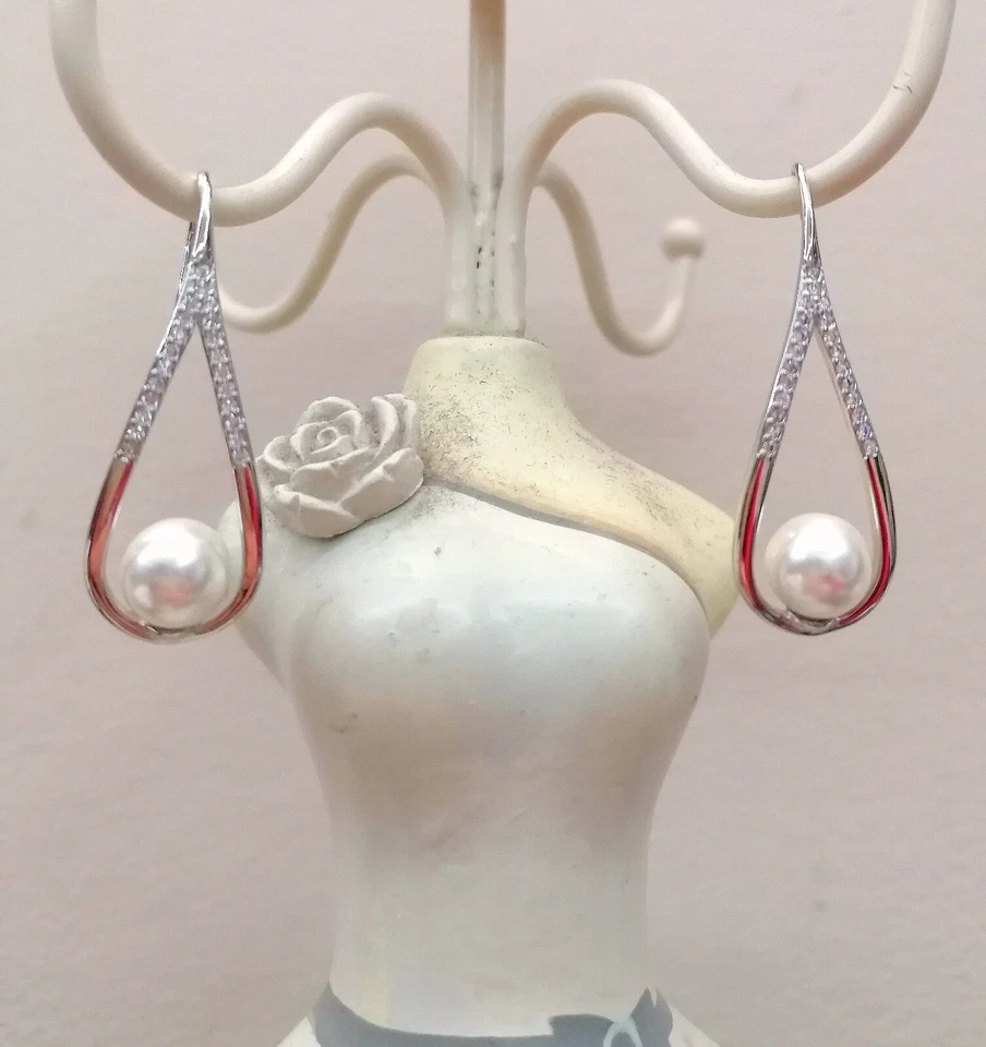 Orecchini argento 925, Goccia Zirconi e Perla bianca - Immagine 1 di 1