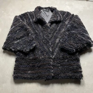 Vintage 60s Revillon Fur Coat Jacket Batwing Striped L Curly Persian Lamb Mod - Picture 1 of 12