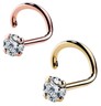 L-Shaped Nose Stud With CZ Prong Setting - Surgical Steel, 2mm Round Cubic Zirconia, 22g/20g/18g