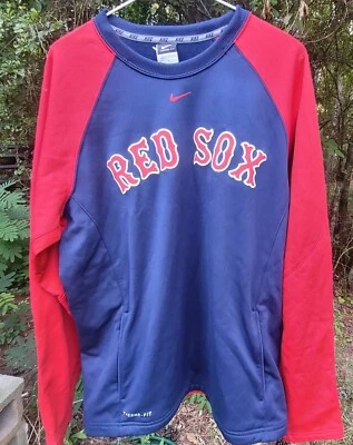 boston red sox nike adult L longsleeve pullover sweater blue with red sleeves - Image 1 of 4