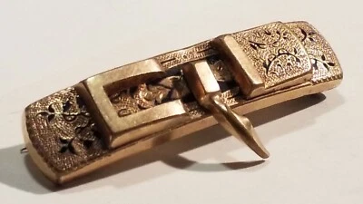 Unique Antique Tie Bar Pin Gold Tone Metal With Black Enamel Inlay Leaf Design - Image 1 of 4